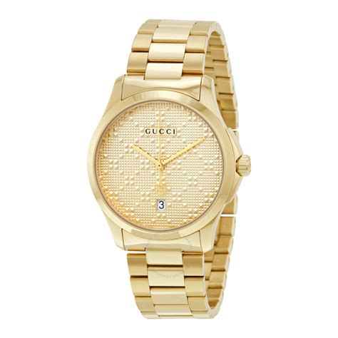 gucci g-timeless gold dial quartz unisex watch ya126461|Gucci gold pvd watch.